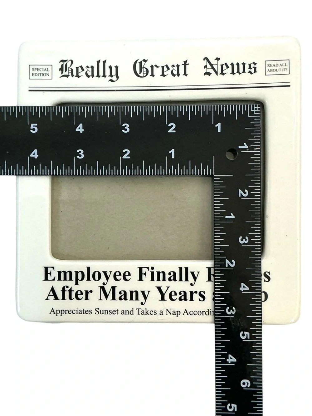 Retirement Photo Frame Vintage Enesco Ceramic Glass Cover Square White Black